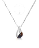 Sterling Silver Droplet Necklace w/ Tiger Eye Gemstone -23"